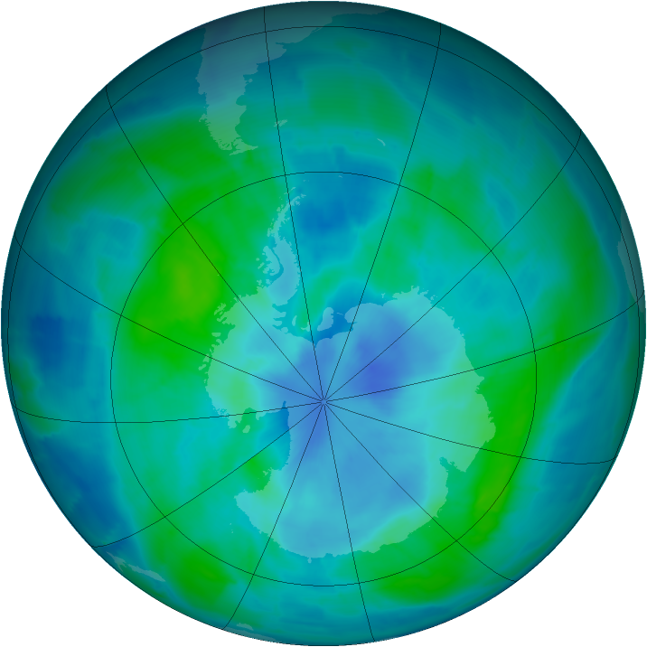 Antarctic ozone map for 16 March 2015